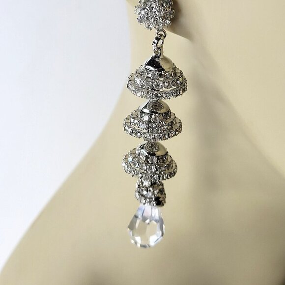 Silver Crystal Drop Earrings Crystal Chandelier Bridal Dangle and Drop Earrings - Picture 1 of 8